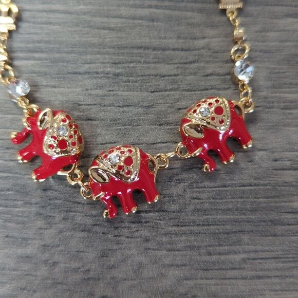18K Gold Filled Bracelet Red Elephant Charm - Picture 2 of 5